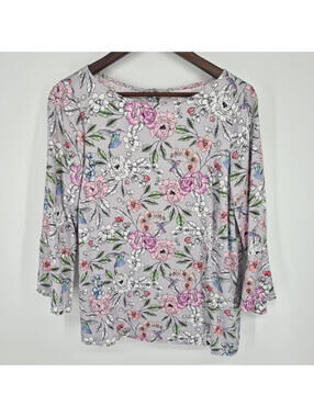 J Jill Shirt Women's Small Hummingbird Top Viscose Pink Gray Flutter